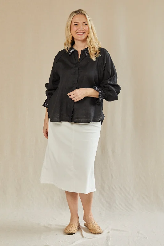 Ebony Frill Cuff Linen Blouse in Blackberry