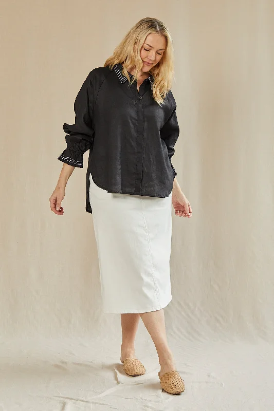 Ebony Frill Cuff Linen Blouse in Blackberry