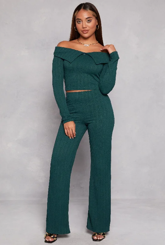 Textured Knit Off the Shoulder Long Sleeve Top