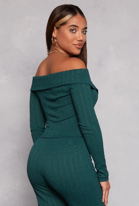 Textured Knit Off the Shoulder Long Sleeve Top