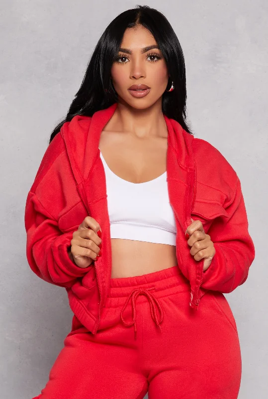 Fleece Zip Front Cropped Sweatshirt