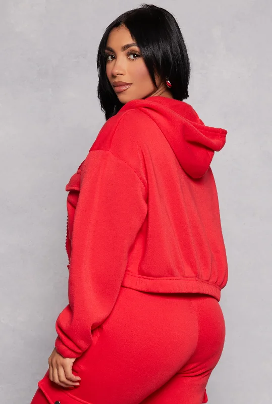 Fleece Zip Front Cropped Sweatshirt